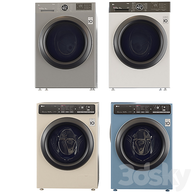 Washing machine and dryer LG _ LG DC90V9V9W _ LG F4T9RC9P 3DS Max Model - thumbnail 2