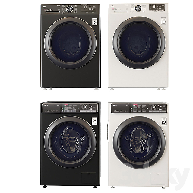 Washing machine and dryer LG _ LG DC90V9V9W _ LG F4T9RC9P 3DS Max Model - thumbnail 3