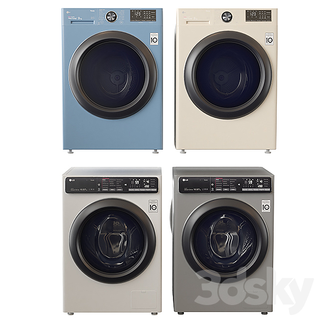 Washing machine and dryer LG _ LG DC90V9V9W _ LG F4T9RC9P 3DS Max Model - thumbnail 4