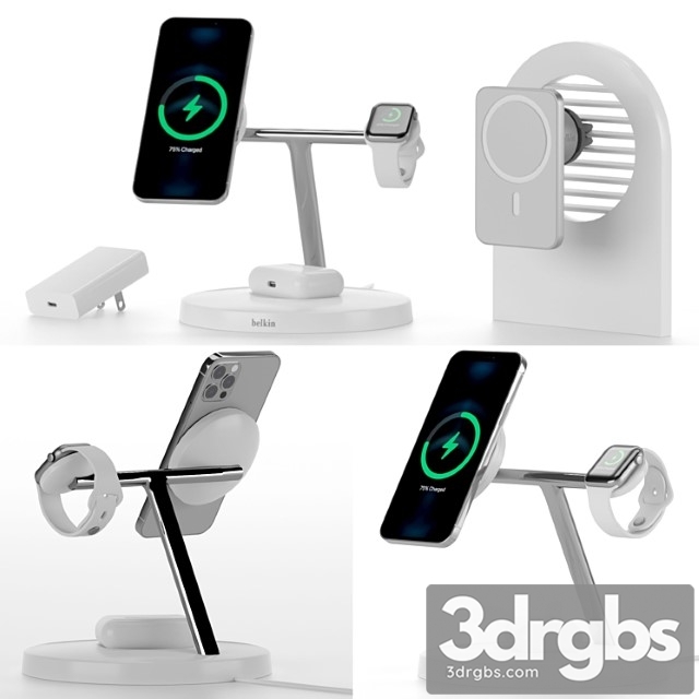 3 In 1 Wireless Charger With MagSafe For IPhone 12 Pro Apple Watch and AirPods PRO Car Air Vent Mount with MagSafe 3dsmax Download - thumbnail 1