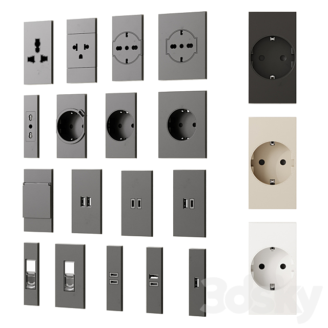 Bticino sockets and switches Living Now series 3ds Max - thumbnail 3