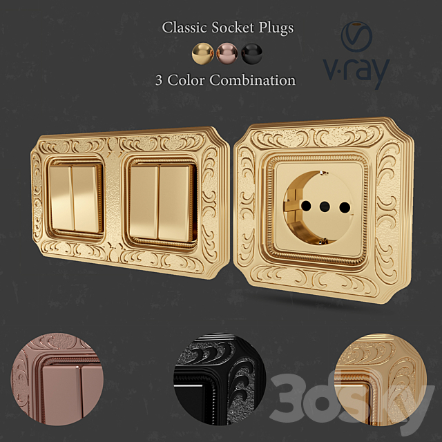 Classic plug sockets  and switches 3ds Max - thumbnail 1