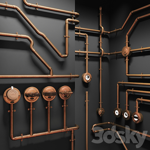 Designer wiring in metal pipes + retro sockets and switches 3DSMax File - thumbnail 2