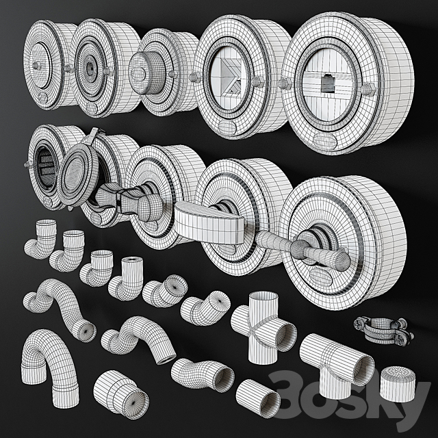 Designer wiring in metal pipes + retro sockets and switches 3DSMax File - thumbnail 3