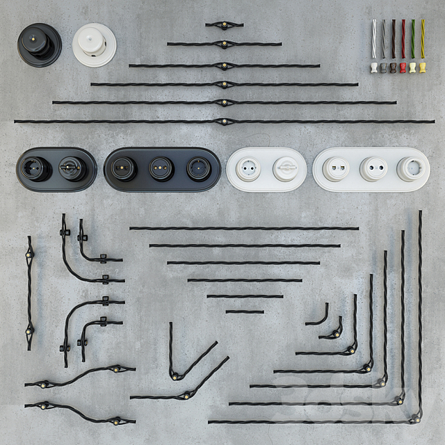 Designer wiring retro + sockets and switches 3DSMax File - thumbnail 1