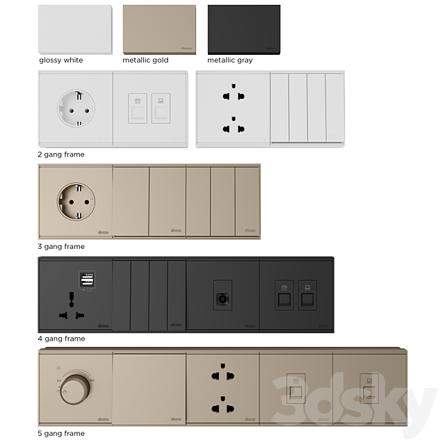 Electrical Sockets and Switches Simon E6 3DS Max Model - thumbnail 3