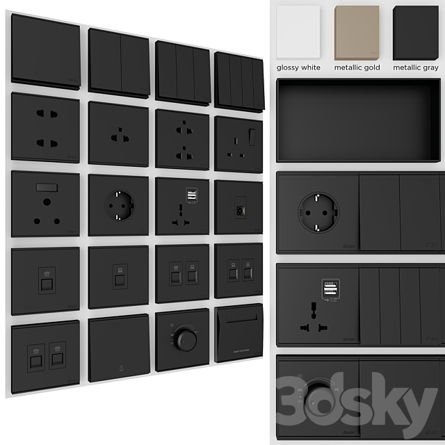 Electrical Sockets and Switches Simon E6 3DS Max Model - thumbnail 4