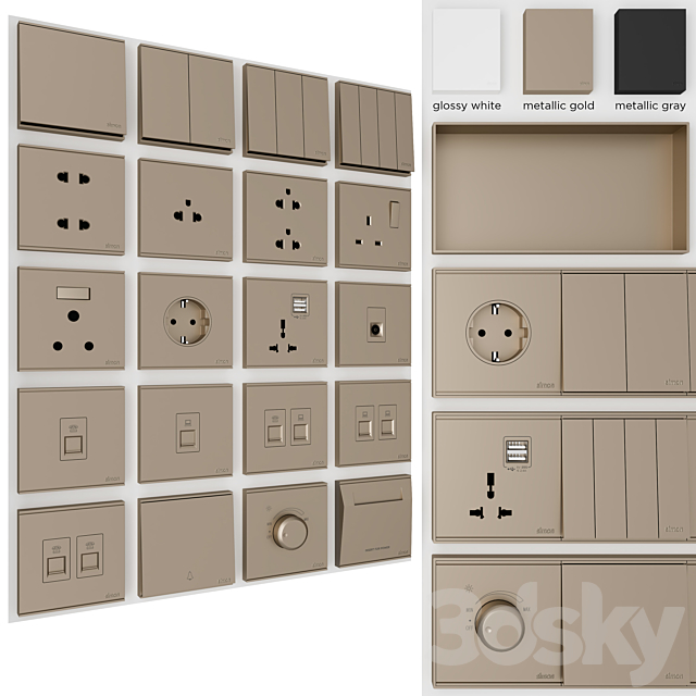 Electrical Sockets and Switches Simon E6 3DS Max Model - thumbnail 5