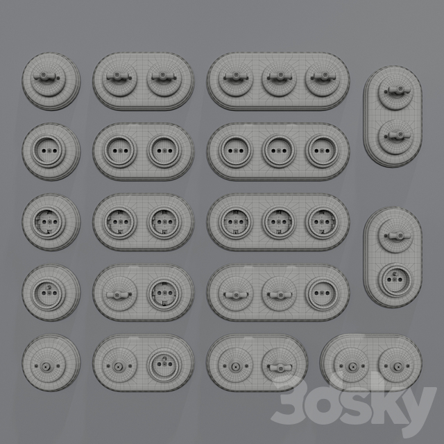 Garby Colonial porcelain sockets and switches by Fontini 3DS Max Model - thumbnail 2