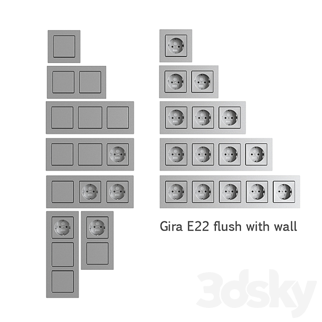 Gira E22 flush with wall 3DS Max Model - thumbnail 2