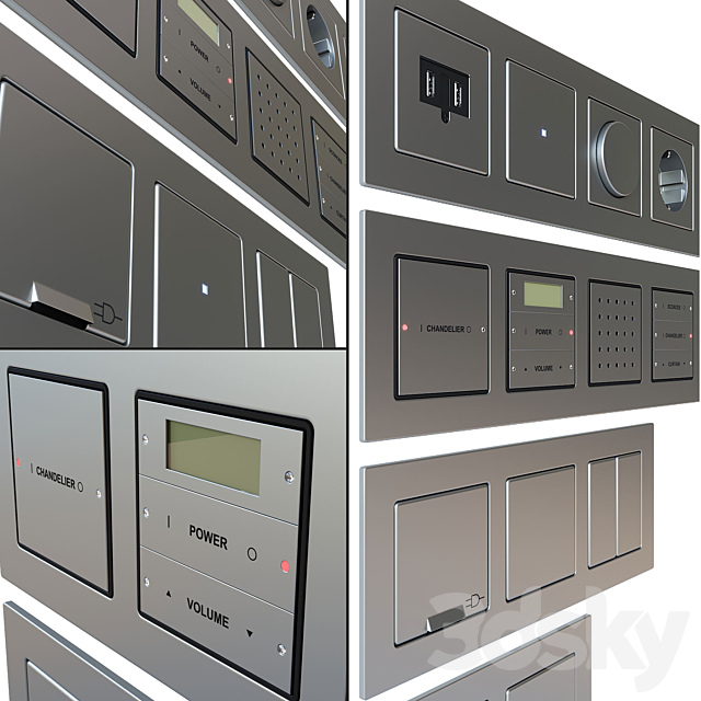 Gira E22 – set of sockets and switches 3ds Max - thumbnail 3