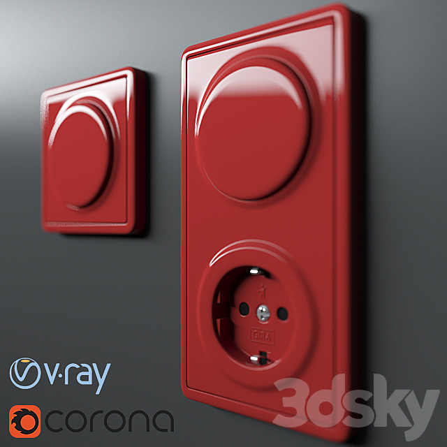 Gira S-Color switch-socket 3DS Max Model - thumbnail 2