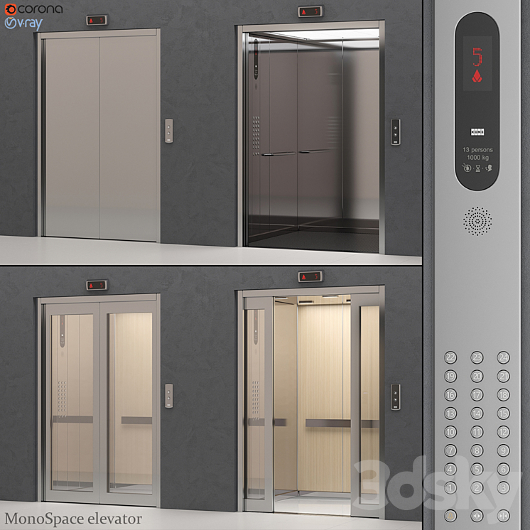 Kone MonoSpace 700 Lift (KDS 50) 3DS Max - thumbnail 1