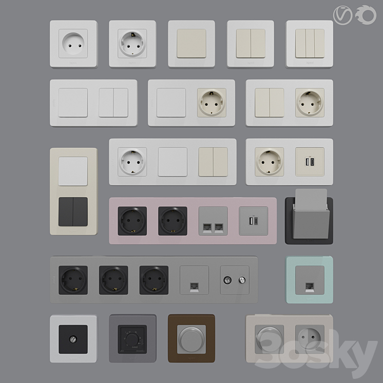 Legrand Inspiria sockets and switches 3DS Max Model - thumbnail 3