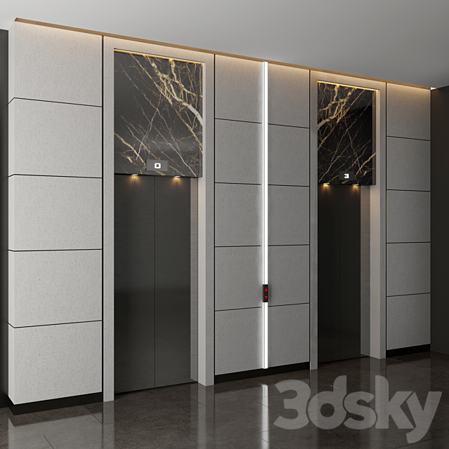 Modern elevator wall 3DS Max Model - thumbnail 2