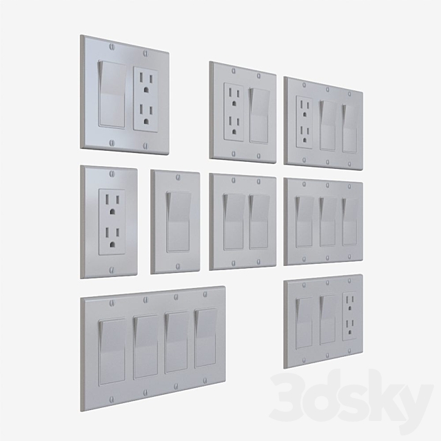 NEMA 5-15R Outlet & Rocker Light Switches 3DS Max Model - thumbnail 2