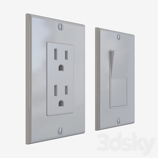 NEMA 5-15R Outlet & Rocker Light Switches 3DS Max Model - thumbnail 3