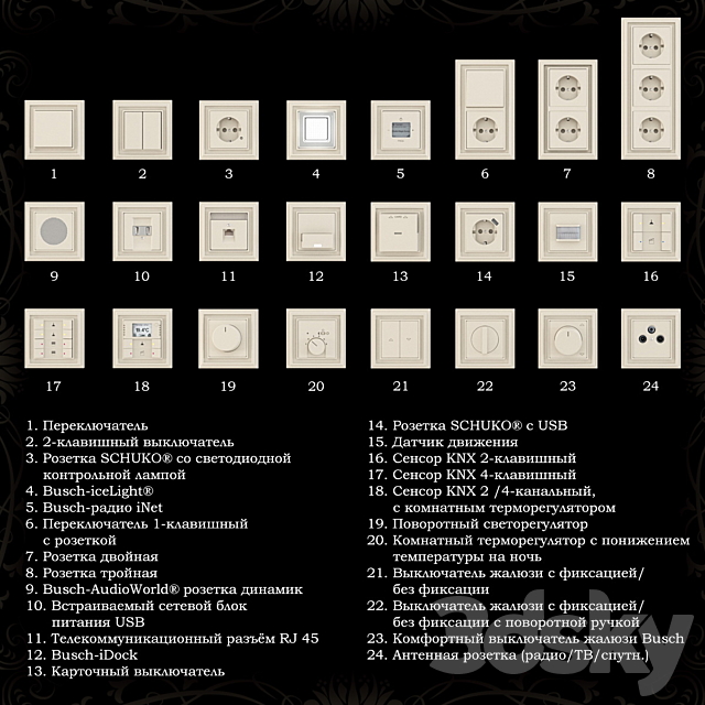 Outlets and switches Abb Dynasty. anthracite and ivory 3DSMax File - thumbnail 2