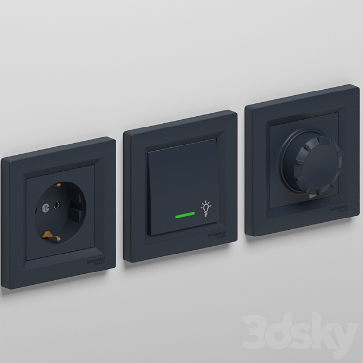 Outlets and Switches Schneider Electric Asfora series 3DS Max - thumbnail 2