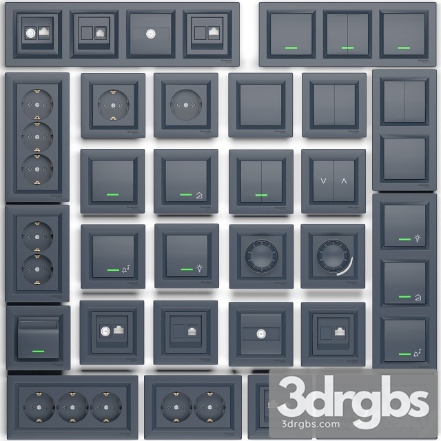 Outlets Switches Schneider Electric Asfora Series 3dsmax Download - thumbnail 1