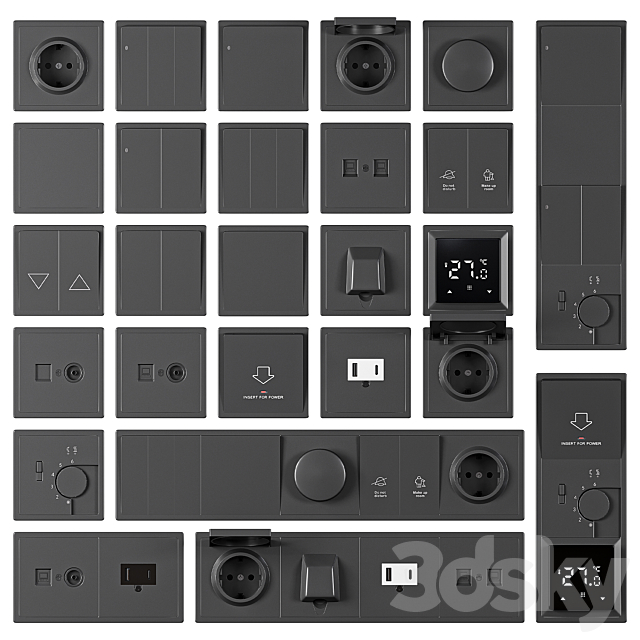 R98 black Sockets and Switches 3ds Max - thumbnail 1