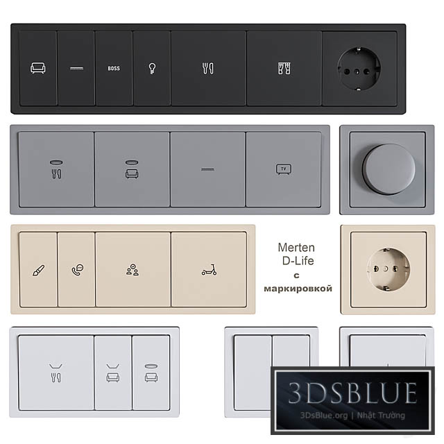 Schneider Electric sockets and switches with markings 3DS Max - thumbnail 3