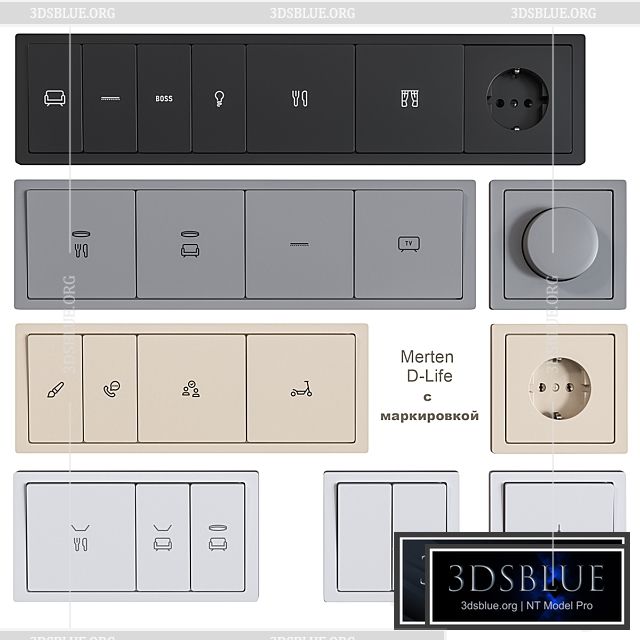 Schneider Electric sockets and switches with markings 3DS Max - thumbnail 3