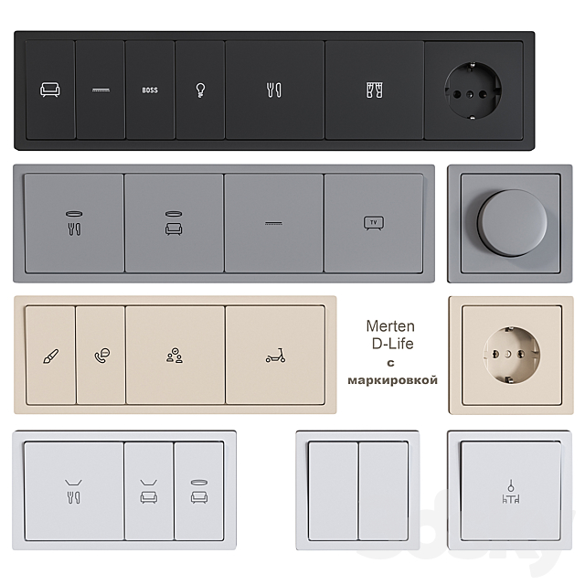 Schneider Electric sockets and switches with markings 3DSMax File - thumbnail 1