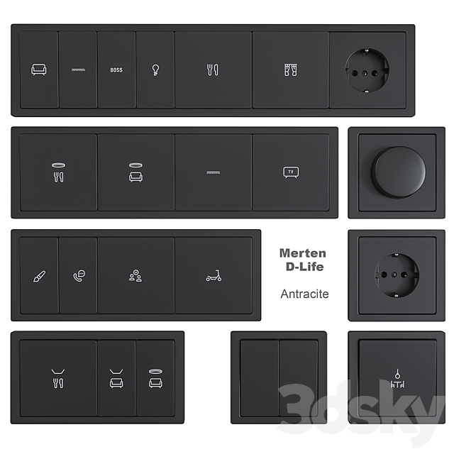 Schneider Electric sockets and switches with markings 3DSMax File - thumbnail 2