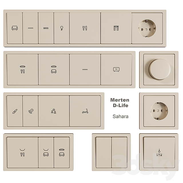 Schneider Electric sockets and switches with markings 3DSMax File - thumbnail 4
