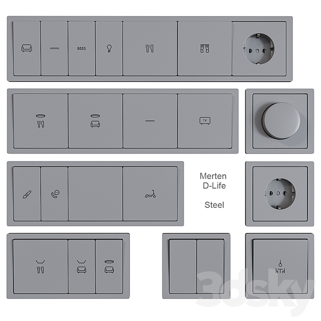 Schneider Electric sockets and switches with markings 3DSMax File - thumbnail 6