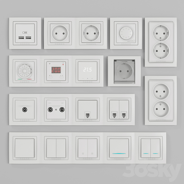 Schneider Electric Unicha sockets and switches 3DS Max - thumbnail 1