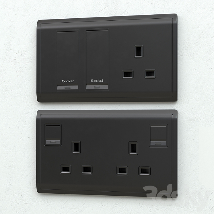 Schneider pieno switches & sockets matte black 3DS Max - thumbnail 2