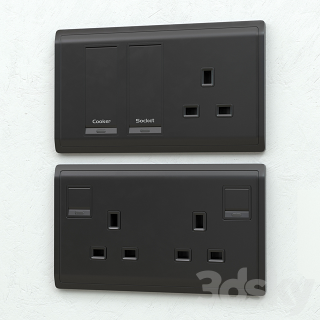 Schneider pieno switches & sockets matte black 3DSMax File - thumbnail 2