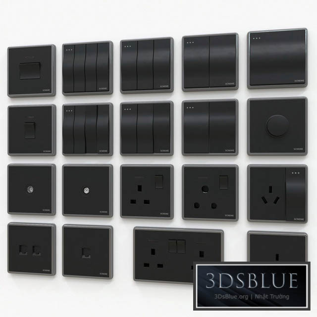 Scneme wall switches & sockets 3DS Max - thumbnail 3