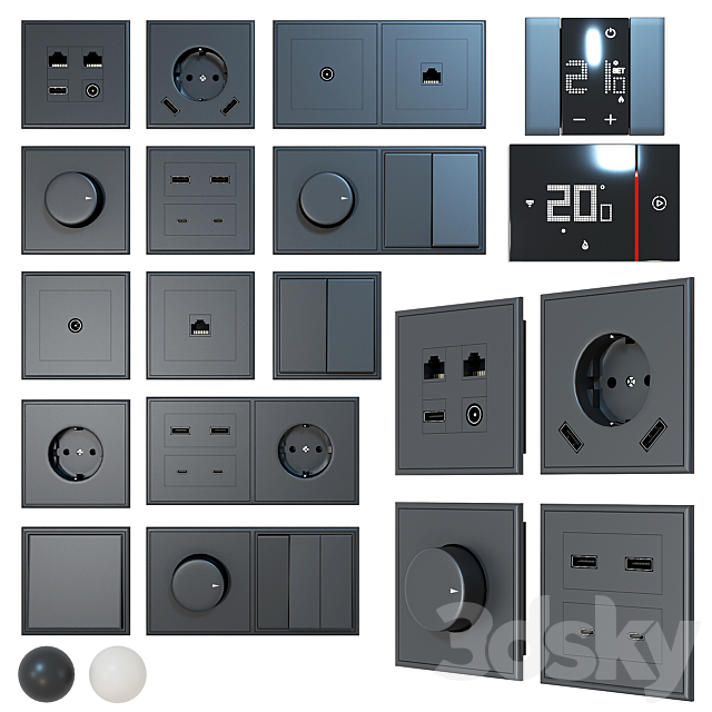 Set of outlets and switches (+ thermostats) 3ds Max - thumbnail 1