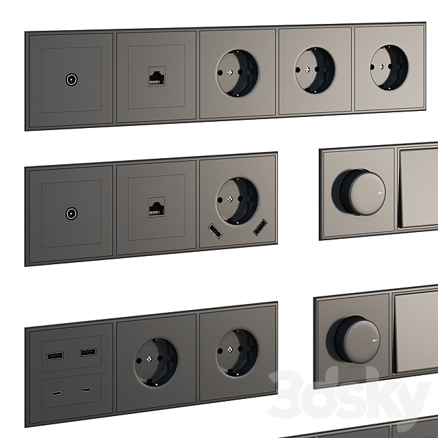 Set of outlets and switches (+ thermostats) 3ds Max - thumbnail 2