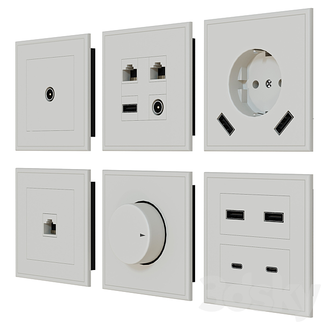 Set of outlets and switches (+ thermostats) 3ds Max - thumbnail 3