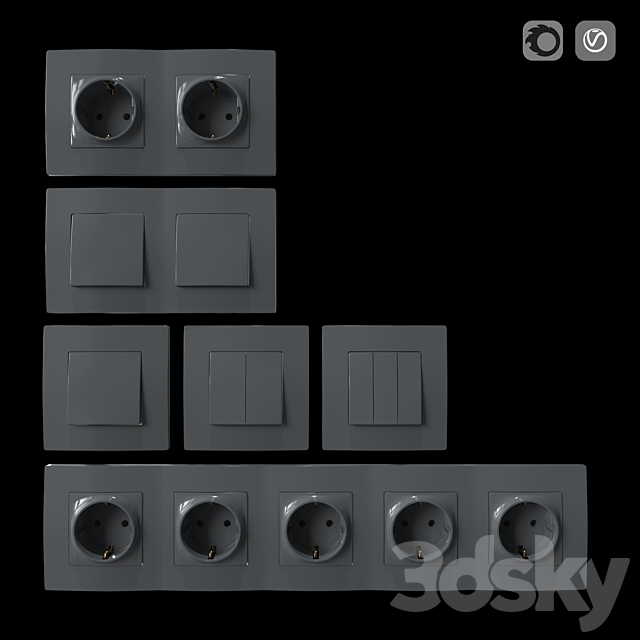 Set of sockets and switches gray 3DSMax File - thumbnail 2