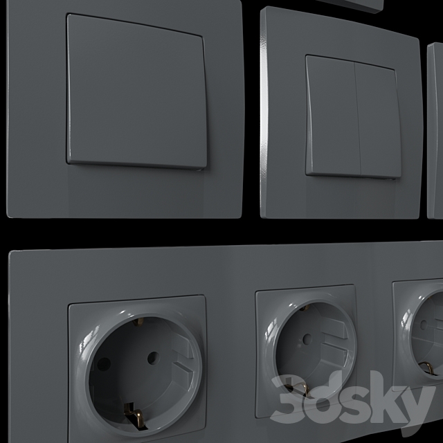 Set of sockets and switches gray 3DSMax File - thumbnail 3