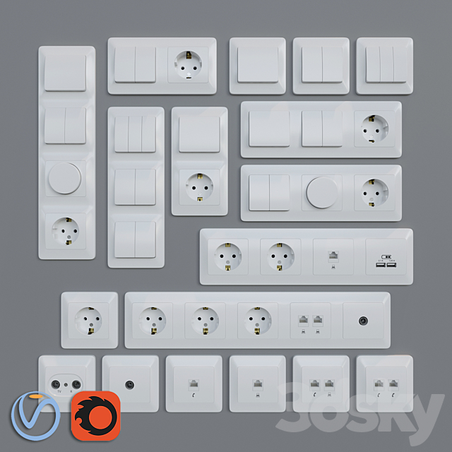 Sockets and switchers Schneider Electric Glossa | White 3DSMax File - thumbnail 1