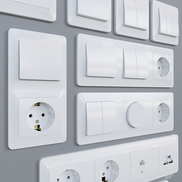 Sockets and switchers Schneider Electric Glossa | White 3DSMax File - thumbnail 2