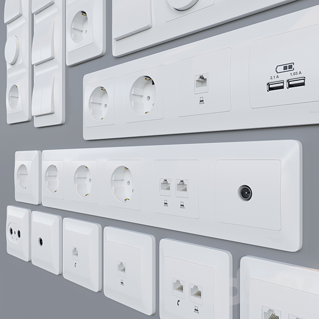 Sockets and switchers Schneider Electric Glossa | White 3DSMax File - thumbnail 3