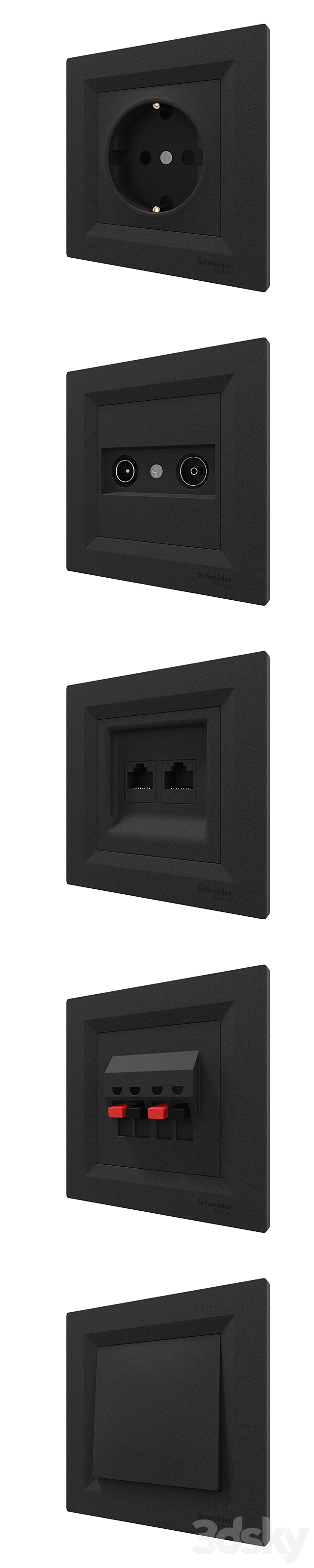 Sockets and switches Schneider Asfora Black. 3DS Max Model - thumbnail 2