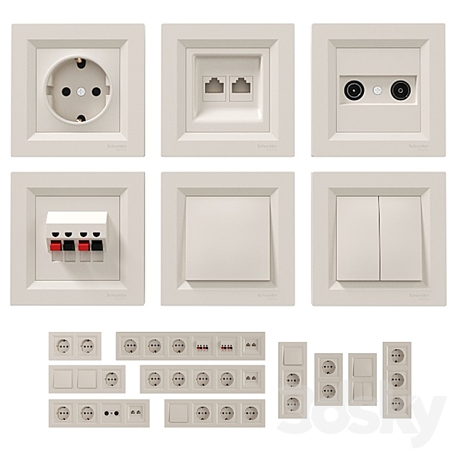 Sockets and switches Schneider Asfora Cream. 3ds Max - thumbnail 1