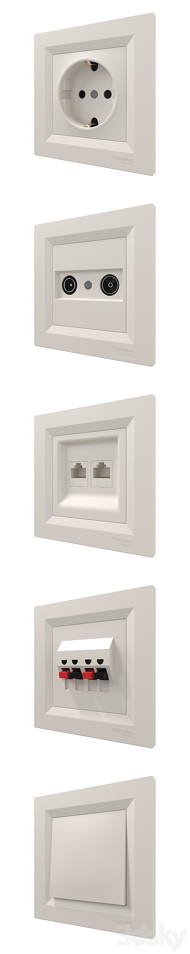 Sockets and switches Schneider Asfora Cream. 3ds Max - thumbnail 2