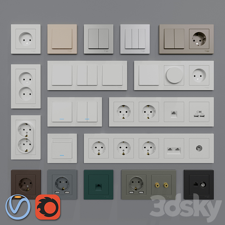 Sockets and switches Schneider Electric Atlas Design 3DS Max - thumbnail 1