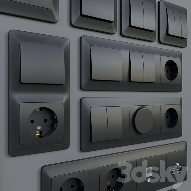 Sockets and switches Schneider Electric Glossa | Graphite 3DS Max Model - thumbnail 2