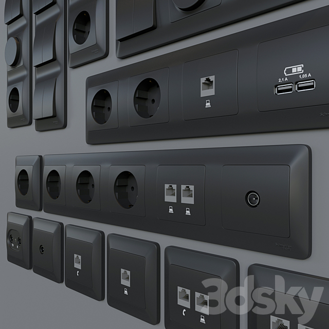 Sockets and switches Schneider Electric Glossa | Graphite 3DS Max Model - thumbnail 3