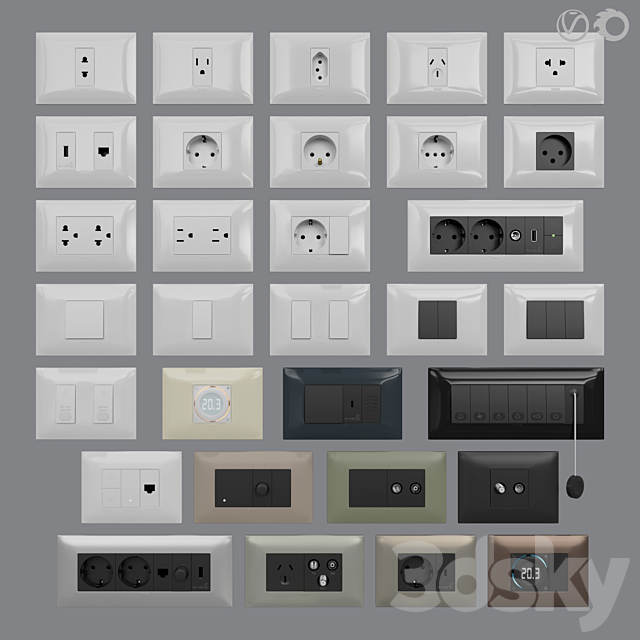 Sockets and switches Vimar Neve Up (IT_US standard cover plates) 3DS Max Model - thumbnail 1